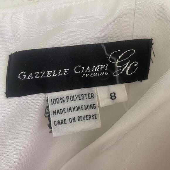 GAZZELLE CIAMPI white with grey mesh bustier vintage maxi formal dress - Picture 4 of 6
